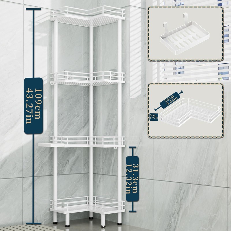 Consumest Corner Shower Caddy Standing - 4-Tier Stainless Steel Shower