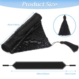 Table Runner, 30 x 180cm Black Shimmer Sequin Table Runner with Tassel, Sparkling Polyester Glitter Table Cover for Birthday Wedding Christmas Party Table Decoration