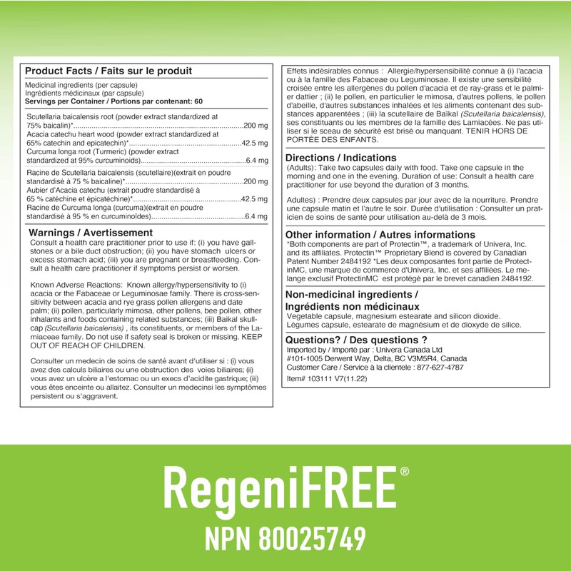 Univera RegeniFREE, All-Natural Joint Supplement, Aloe Vera & Turmeric, No