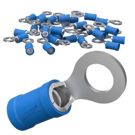 AUPROTEC 100x Ring Connector 1.5-2.5 mm² blue AWG 16-14 hole-Ø M5 RV Vinyl semi-insulated Spade Crimp Terminals tinned copper Electrical Connectors