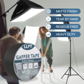 LLPT Gaffers Tape Professional Quality Black 50 mm x 15 m Mat Non-Reflective Easy Tear Off Residue-Free Heavy Duty Gaffing Tape for Cable Photography (PGT51BK)