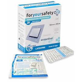 DR.KUECHLER MEDICAL FORYOURSAFETY Wundpflaster wasserfest, Grössen 6x7, 10x10cm, 10x15cm, 10x20cm, sensitiv, Schützen bei Schnittwunden & Kratzern, Pflaster einzeln verpackt, Größe:10x10cm (25er Pack)