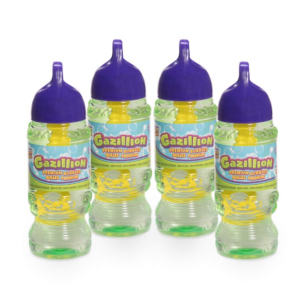 Gazillion Bubbles 10 oz. 4-Pack + 4 Multi Bubble Wands Non-Toxic, Long-Lasting Bubbles Great for Kids Parties Ages 3+
