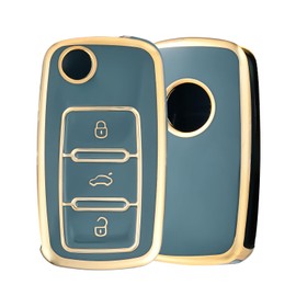 OFF WE GO Car Key Case Key Cover for VW Volkswagen Golf 4 5 6 Polo Tiguan Passat Beetle Touran Skoda Seat Ibiza 4 Altea Leon TPU Key Cover Key Protection Housing Blue Gold