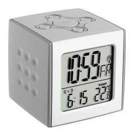 TFA Dostmann CUBO Digital Radio Alarm Clock with Temperature, Plastic, Silver, L92 x W92 x H120 mm