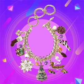 CIMORI Lucky Christmas Bracelet Charm OT toggle Adjustable Chain Layerd Artificial Pearls & Colorful Diamond Trendy Dangle Xmas Bracelets with Exquisite Jewelry Box New Year Party Gift