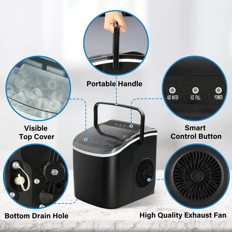 Simple Deluxe Ice Maker for Countertop, Self-Cleaning, Portable Ice Machine