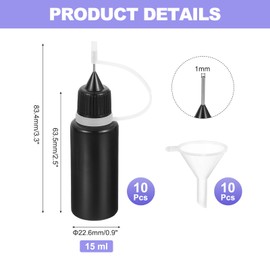 MECCANIXITY 10Pcs Needle Tip Squeeze Bottle, 15ml/0.5oz Glue Tip Applicator Bottles Plastic Liquid Glue Bottle for Paper Crafts, Painting, Oil, Ink(Black, with 10 Funnel)