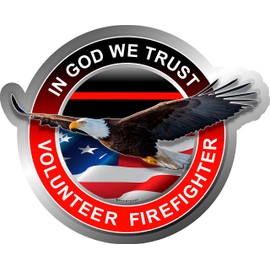 ProSticker 209 (One) 4" Patriot Series in God We Trust, Volunteer Firefighter Thin Red Line Eagle Support Decal Sticker