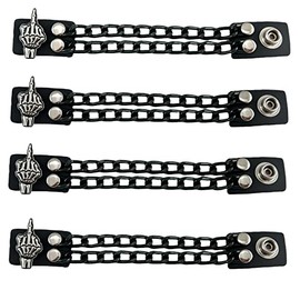 Funk Plus Motorcycle Vest Extenders Double Black Chain Regular Snap MC Jacket Made in USA (6", Skeleton Finger)