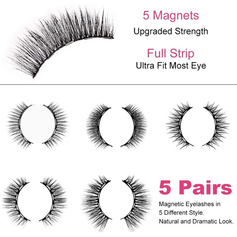 AOMIG Magnetic Eyelashes with Eyeliner Kit, 5 Pairs Natural Look