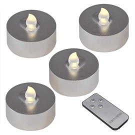 LumaBase Extra Large Battery Operated Tea Lights with Remote Control, Silver - Set of 4