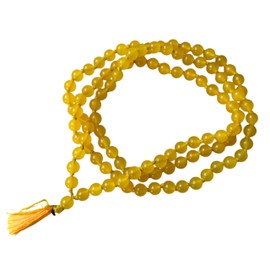 Certified Original Yellow Hakik Agate Stone Japa Mala 8mm 108 +1 Beads - Natural Healing Stone Beads Mala - For Men and Women (Regular Wear and Japa)