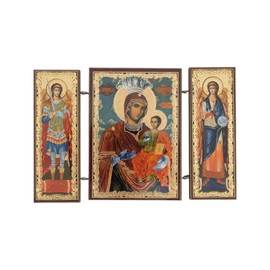 Orthodox Triptych Icon – Folding Wooden Byzantine Icon – Christian Religious Gift & Home Decor – Small Size 3.35" Tall (Theotokos of Tenderness Rila Monastery)