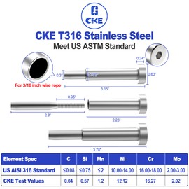 CKE 20 Pack Invisible Cable Railing kit 3/16" Swage Tensioner Hardware and Terminal Hidden T316 Stainless Steel Invisible Receiver and Swage Stud End for 2"x2" 4"x4" Wood/Metal Post Deck Stairs CR31