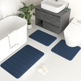 DTXDTech Bathroom Rugs Memory Foam Bathroom Rugs Set 3 Piece Non-Slip Bath Rugs Set for Shower Water Absorbent Machine Washable Bath Mat,Toilet Mat for Bathroom,Bedroom,Haze Blue