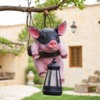 Hanging Pig Garden Lantern, Solar Pig Sculpture Outdoor Resin Garden