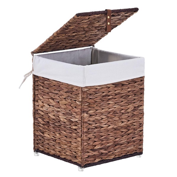 LGENHOOM Mini Handwoven Laundry Basket with Lid, Natural Water Hyacinth