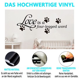 AnFigure Cat Wall Decor, Cat Wall Decals, Pets Dogs Paw House Pup Animals Footprint Quotes Inspirational Bedroom Positive Family Sayings Home Art Decor Vinyl Stickers Love is A Four Legged Word 23"x9"
