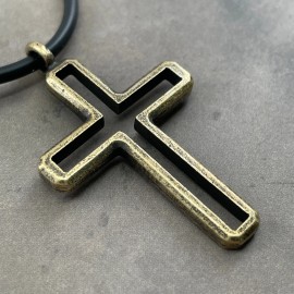 Forgiven Jewelry Cross Black Cord Necklace Antique Brass Finish (noc-b) NWT