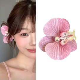 fdsmall Hawaiian Flower Hair Clip for Women Large Butterfly Orchid Pearl Hair Pins Bridal Wedding Party Hair Accessories (Pink)