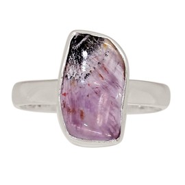 Xtremegems Natural Cacoxenite Super 7 Mineral Melody Stone 925 Silver Ring s.10 ALLR-30136