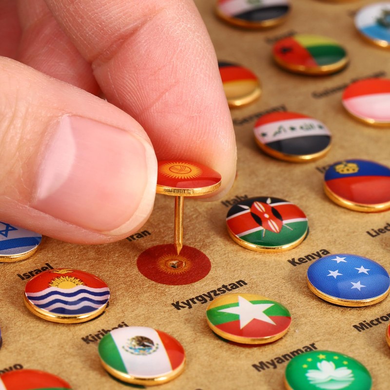 Operitacx Push Pins for Cork Board, 291pcs National Flag Decorative