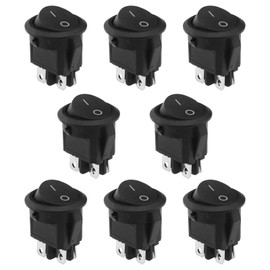 YINETTECH 8-Piece Rocker Switch 4-Pin 2-Position On/Off Switch Round Press Toggle Button AC 10A 125V/6A 250V for Car Boat Household Appliances