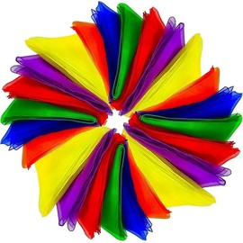 Juggling Scarves - 12 Pack Square Dance Scarves (24"x24") in 6 Colors, Silk Magic Trick & Music Movement Props for Performers