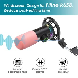 K658 Pop Screen Pink - Microphone Foam Wind Protection Compatible with Fifine K658 Microphone Sound Insulation Suppresses S and T Sounds, K658 Pop Filter, Dust and Saliva Protection, Pink from