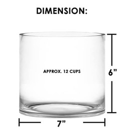 CYS Excel Clear Glass Cylinder Flower Vase, 6" Height x 7" Diameter, Elegant Hand-Blown Glass Wedding Floral Centerpiece Versatile Hurricane Candle Holder
