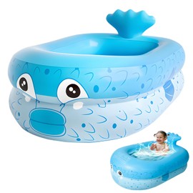 Paddling Pool for Children, Children's Pool, Toddler, Inflatable Baby Pool, Cute Puffer Fish Paddling Pool with Inflatable Pump for Garden, Balcony, Beach 110 x 90 x 35 cm