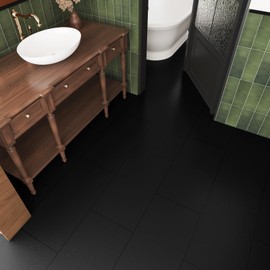 Wallderful Black Peel and Stick Floor Tile Waterproof Laminate Vinyl Flooring Roll Luxury Black Stick on Floor Tiles 12"x24" Temporary Flooring for Renters Bathroom Kitchen Living Room Laundry Room