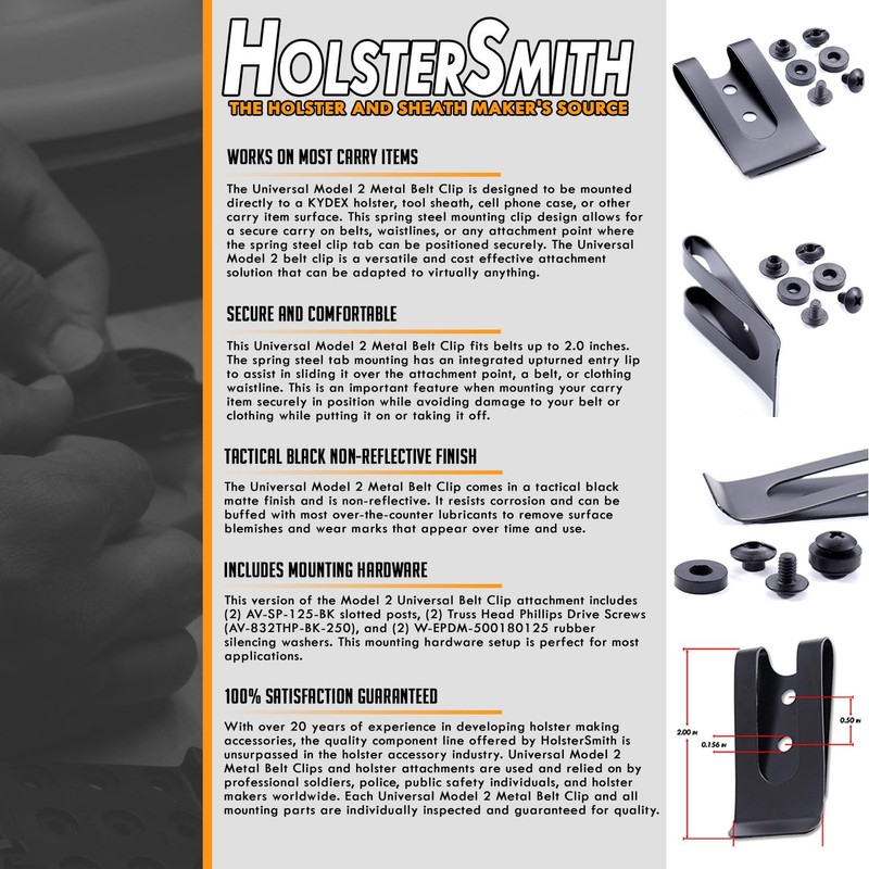 HolsterSmith Universal Metal Belt Clip - fits up to 2.0