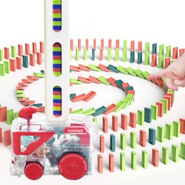 Kendyy Domino Train Toy, Montessori Toys for Kids, Dominoes Automatic Creative Stacker Game with 60 Pcs Dominos, Stacking Joy and Building Fun Ideal STEM Gift for Boys and Girls 3+ Years Old (Red)