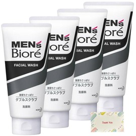 Men's Biore Double Scrub Face Wash 4.6 oz (130 g) + Kunutonn Original Logo e Bonus (Set of 4)