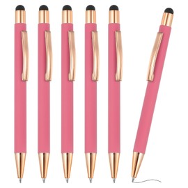 PATIKIL Ballpoint Pen with Stylus Tip, 6Pcs 2 in 1 Metal Black Ink 1.0mm Medium Point Stylus Pen for Touch Screens Office Desk, Pink