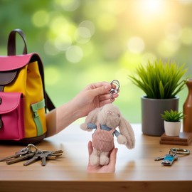 Galepromot 1Pc White 16cm Keychain Decoration,Plush Keychain Overalls Dress-up Long Ear Rabbit Animal Doll Plush Stuffed Bunny Doll Key Chain for Backpacks Accessories ，Animals Car Key Chain