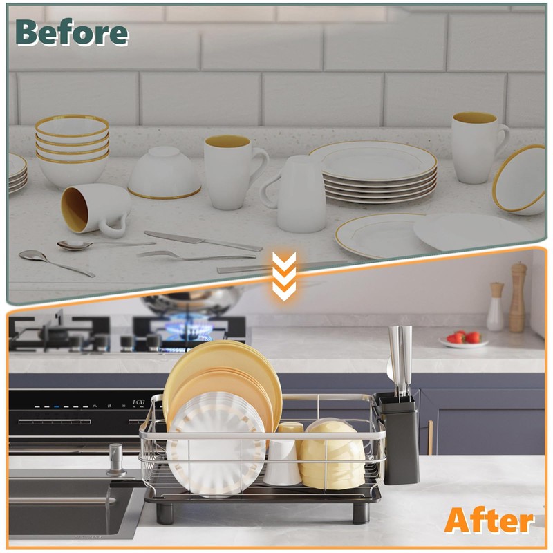 AIDERLY Stainless Steel Dish Drying Rack with Drainboard Dish Drainers