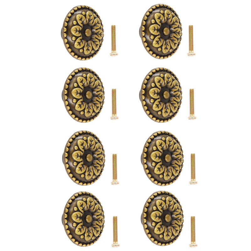 binifiMux 8pcs Vintage Flower Drawer Pulls Knobs Flower Embossing, Bronze