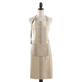 SARO LIFESTYLE Ferme Maison Collection Striped Style Linen Apron/1117.N01, 28" x 35", Natural