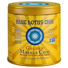 Blue Lotus Chai - Golden Masala Chai - Makes 100 Cups - 3 Ounce Masala Spiced Chai Powder with Organic Spices - Instant Indian Tea No Steeping - No Gluten