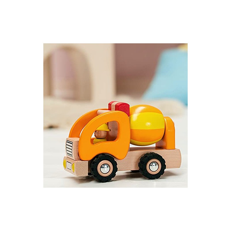 goki 55926 Solid Wood Concrete Mixer Figure, Robust Construction Vehicle