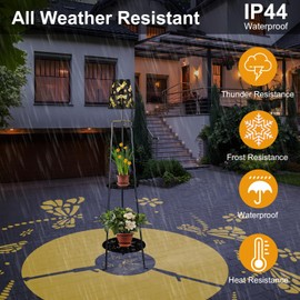 47.2'' Outdoor Metal Solar Floor Lamps with 2 Plant Stand Dragonfly Solar Lights Plant Stand Waterproof Solar Powered Outdoor Lantern Garden Decorative Light for Pathway Patio Porch Deck Yard