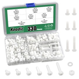 Keadic 330pcs M6 White Nylon Plastic Pan Round Head Screws, Nylon Plastic Pan Round Head Screws Bolts and Nuts Washer Kit for Fastening