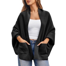 Saodimallsu Womens Open Front Cardigan Batwing Long Sleeve Shawl Chunky Knit Loose Fall Poncho Sweater Coats Black