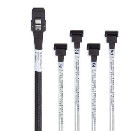 10Gtek® 6G Internal Mini SAS 36-Pin SFF-8087(Host) Male to 4x SATA Target 7-Pin Female Fan-Out Cable, Straight to Right Angle, 0.5 Metre (1.65 ft)