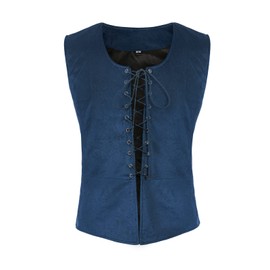 lifpoivake Men's Gothic Tank Top Renaissance Steampunk Lace-up Vintage Tank Top Victoria(M,2022050Blue)
