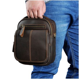 Le'aokuu Mens Leather Waist Bag Fashion Casual Messenger Shoulder Bag Organizer Hunting Fanny Waist Belt Bag Pack Handbag School Work Business Sport Outdoor Daypack (8025 A Brown)