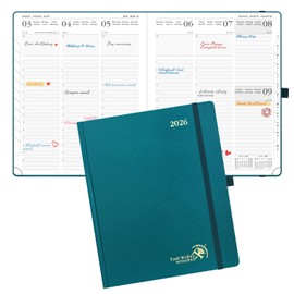 POPRUN Calendar 2026 Book Calendar 26.5 x 21.5 cm, 17-Month Diary (Jan.2026-Dec.2026), Weekly Planner 2026 Hardcover with Inner Pocket - Pacific Green